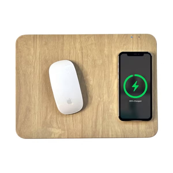 Wood Mouse Pad with Wireless Charging - Light Brown