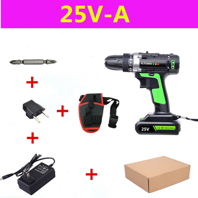 XLTOWN 25V electric screwdriver rechargeable lithium battery electric screwdriver home cordless drill home power tools