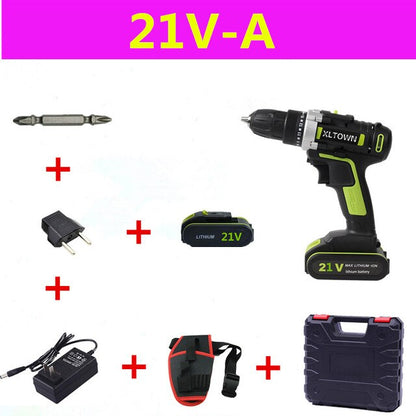 XLTOWN 21V electric screwdriver rechargeable lithium battery cordless drill  with 2battery power tool Multi-function hand drill