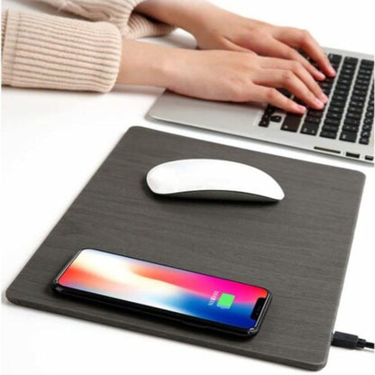 Wood Mouse Pad with Wireless Charging - Light Brown