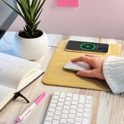 Base de Madeira para Rato com Carregamento Sem Fios - Preto